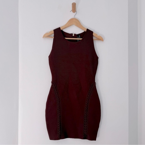 Vintage Y2K Marciano burgundy maroon sleeveless bodycon bandage dress - Medium - Picture 2 of 7